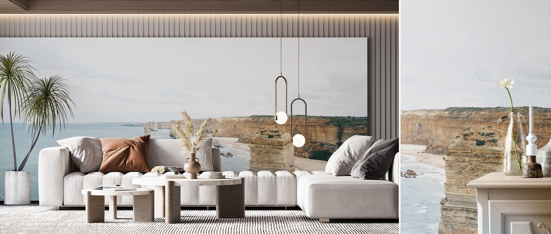 Bedrooms styled with Shoreline Scenic Wallpaper capture the gentle atmosphere of seaside imagery, enhancing relaxation and inviting a coastal-inspired calm that resonates with interiors designed to provide peaceful retreats from the pace of daily life. 