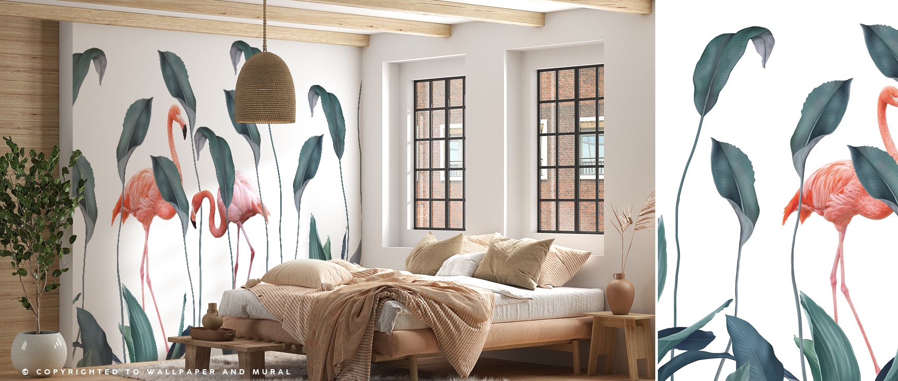 Graceful flamingos stand quietly within the Shy Flamingos Nature Wallpaper, their elegant forms rendered in delicate detail, creating walls that radiate beauty and vibrancy while bringing an exotic yet refined presence into interiors designed for relaxati