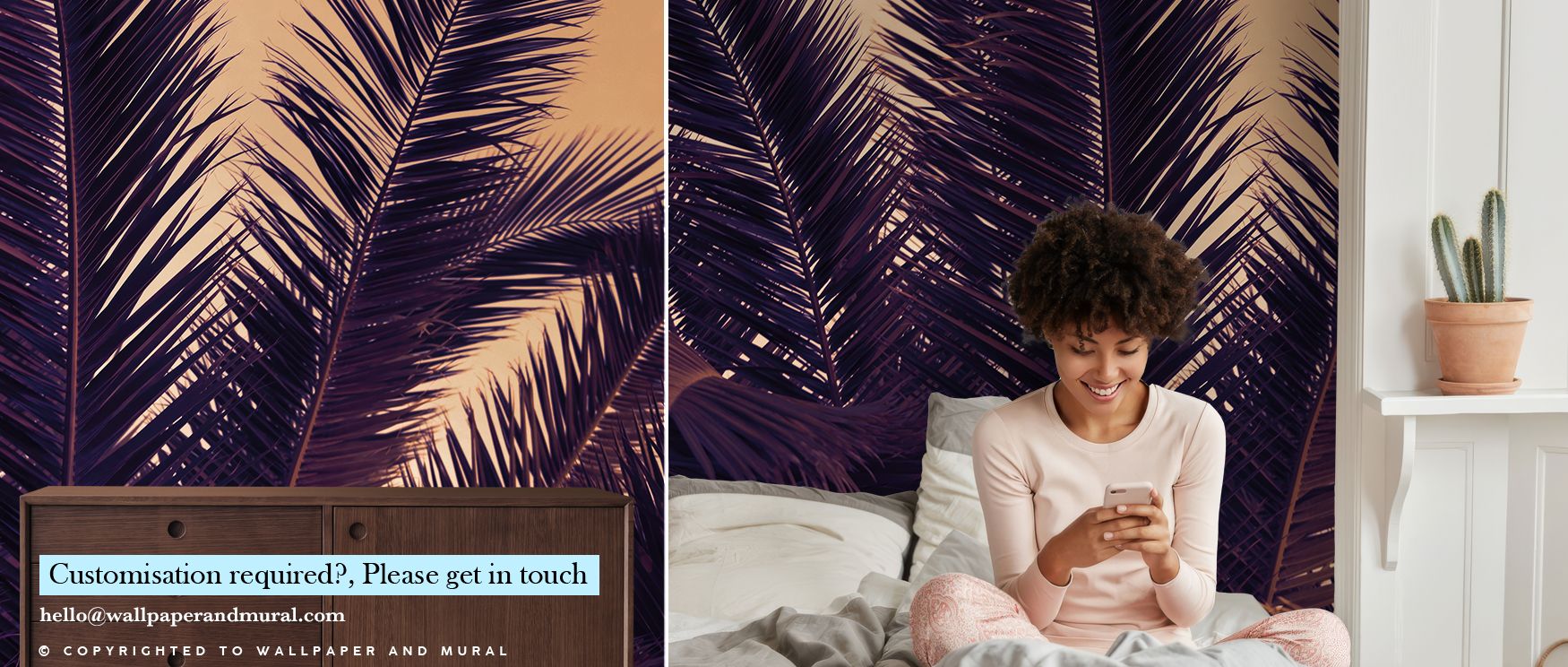 Living room walls styled with Shy Palm Leaves Botanical Wallpaper radiate a tranquil rhythm, where green tones of palm foliage bring harmony into contemporary furniture arrangements, offering depth and a peaceful tropical essence. 