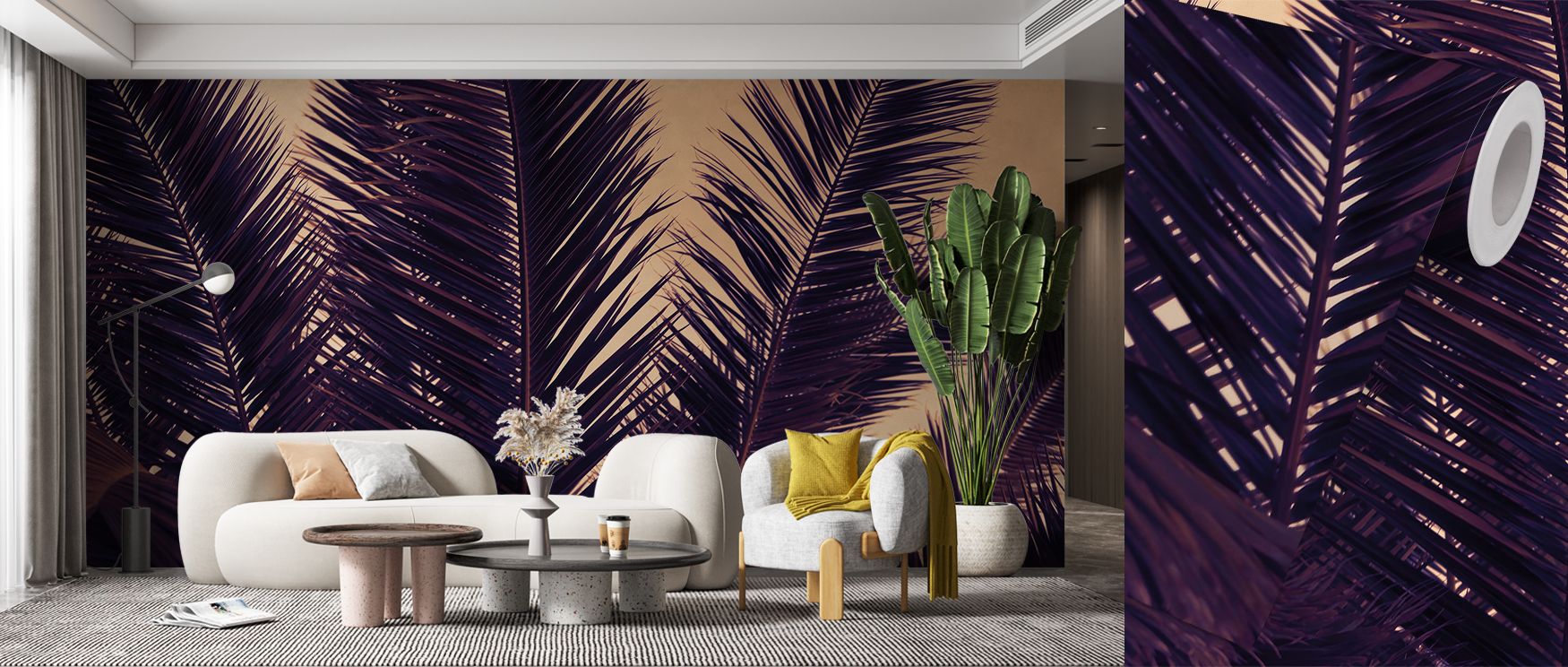 Bedrooms featuring Shy Palm Leaves Botanical Wallpaper reveal walls alive with leafy imagery, turning spaces into retreats that combine serenity with natural artistry, providing interiors that echo the calm of botanical gardens. 