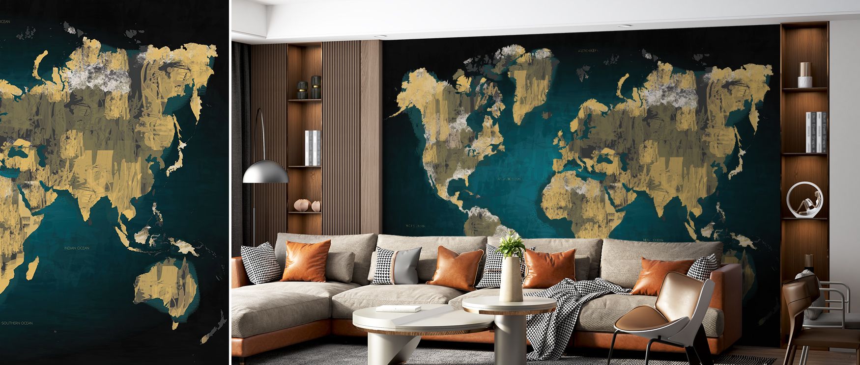 Sketch World Map Vintage Wallpaper displays intricate coastlines defined through flowing hand-drawn lines. The design echoes exploration and cartography with refined delicacy. Subtle tonal variation enhances authenticity, presenting surfaces as aged yet p