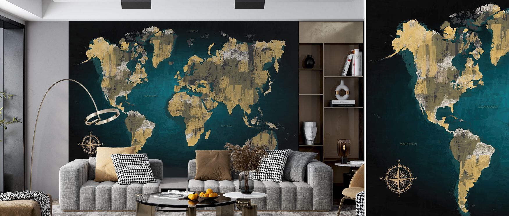 The detailing of Sketch World Map Vintage Wallpaper reveals rivers, mountains, and landmarks simplified into symbolic linework. The design feels poetic in its minimalism. Tonal shading gives texture and flow. Its artistry creates continuity across the wal