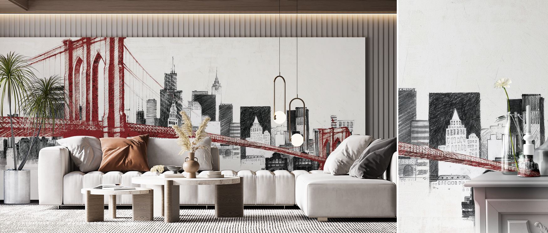 Skyline Crossing Red Abstract Wallpaper emphasizes abstract layering where red lines overlap with precision. The design conveys motion through structured chaos. Its artistry creates balance in tension, making walls feel alive. Gradual tonal changes enrich