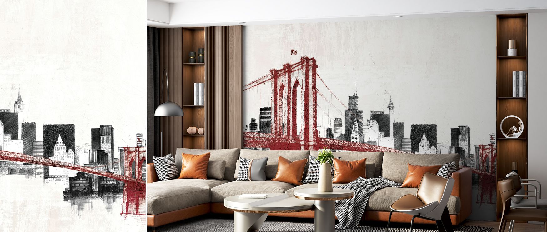 Skyline Crossing Red Abstract Wallpaper captures the luminosity of red strokes glowing across darker undertones. The design conveys intensity and fire. Its artistry blends geometric energy with abstract spontaneity. The pattern feels radiant and bold. Eac