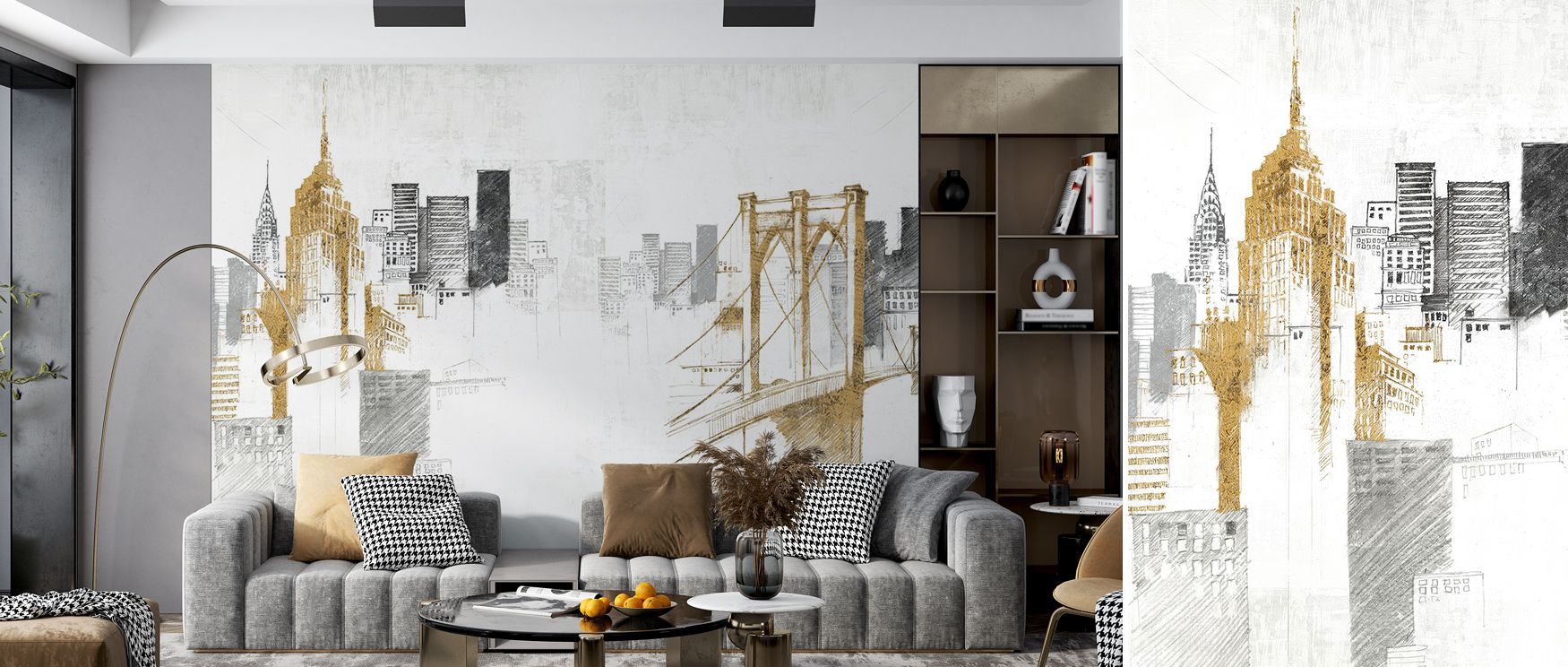 Skyline Monuments Cityscape Wallpaper displays monumental figures outlined with delicate shading. The design conveys urban grandeur with clarity. Its artistry emphasizes order and proportion. The surface reflects sophistication. Lines glow with rhythm. Th