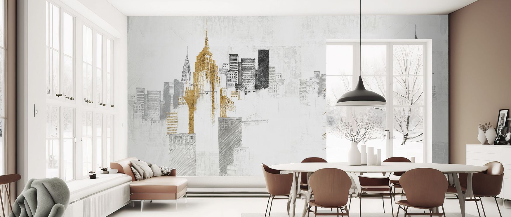 Skyline Monuments Cityscape Wallpaper reveals a rhythmic skyline constructed with layered geometry. The design conveys balance across architectural icons. Its artistry reflects harmony and monumentality. Subtle tonal depth enhances perspective. The surfac