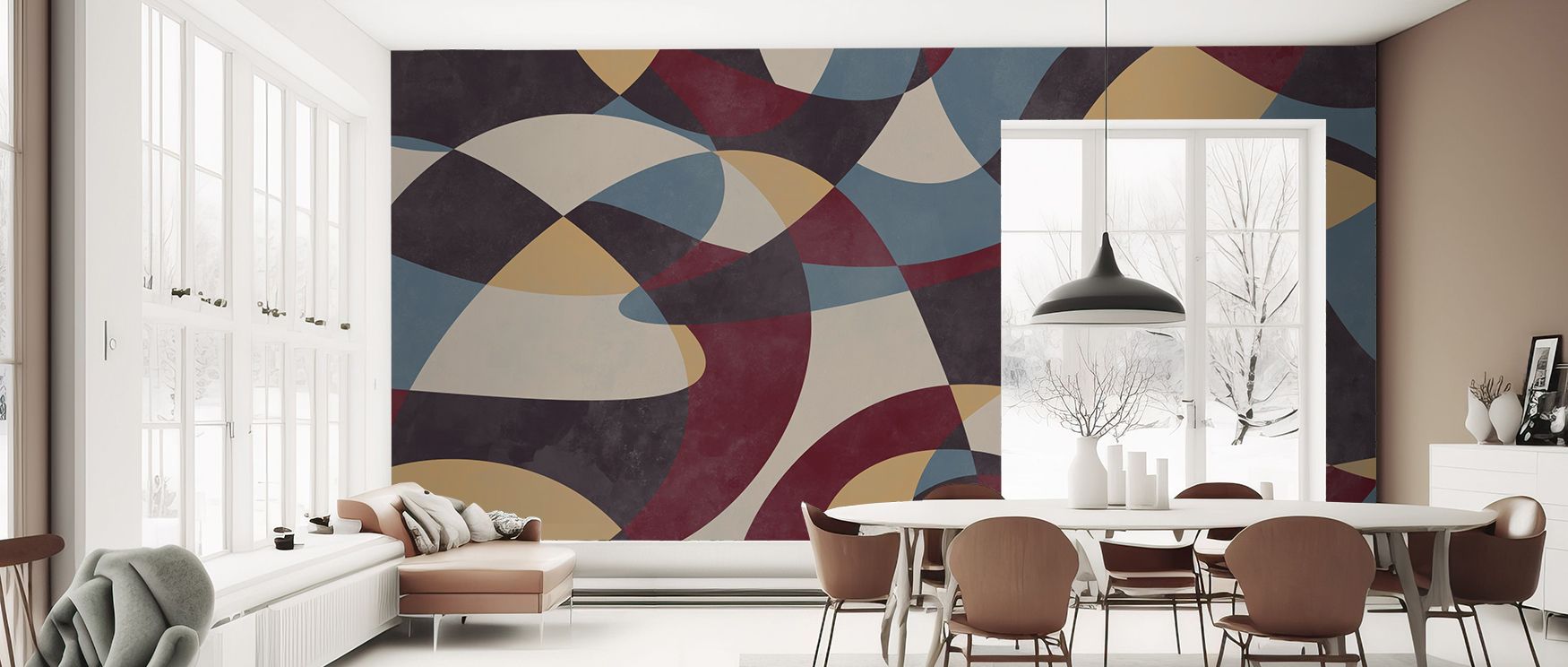 Soft Bounce Abstract Wallpaper reveals bold arcs layered into geometric flow, producing visual energy. The design conveys abstract elegance and strength. Its artistry highlights rhythm. Tonal detail enriches harmony. The surface reflects vitality. The ima