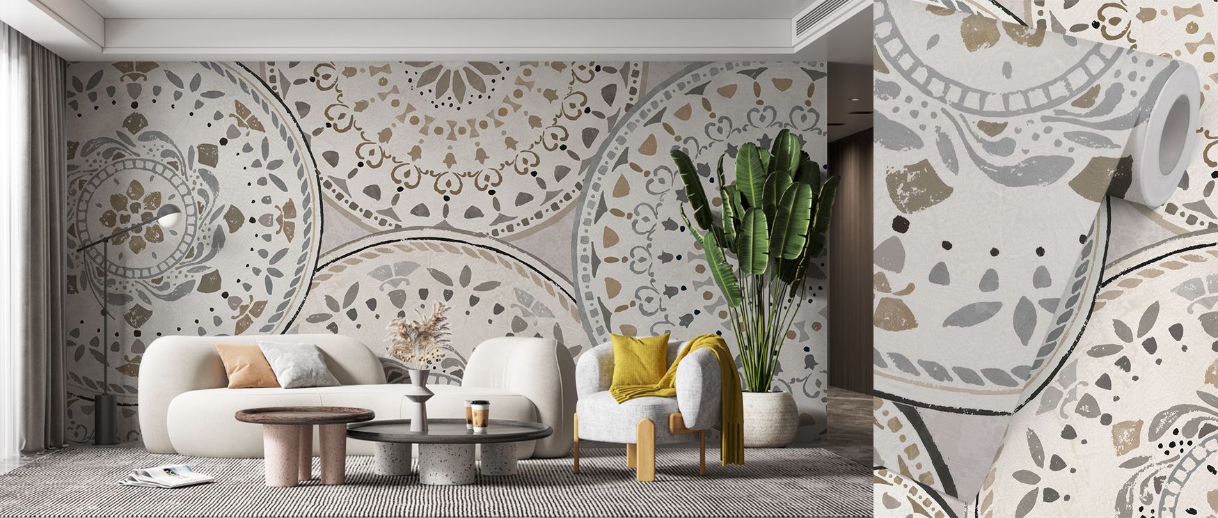 Spanish Impressions Gray Abstract Wallpaper demonstrates abstraction through tonal gray fields arranged with order. The design conveys calm through movement. Its artistry reflects layered subtlety. Shaded gradients enrich rhythm. The surface radiates char