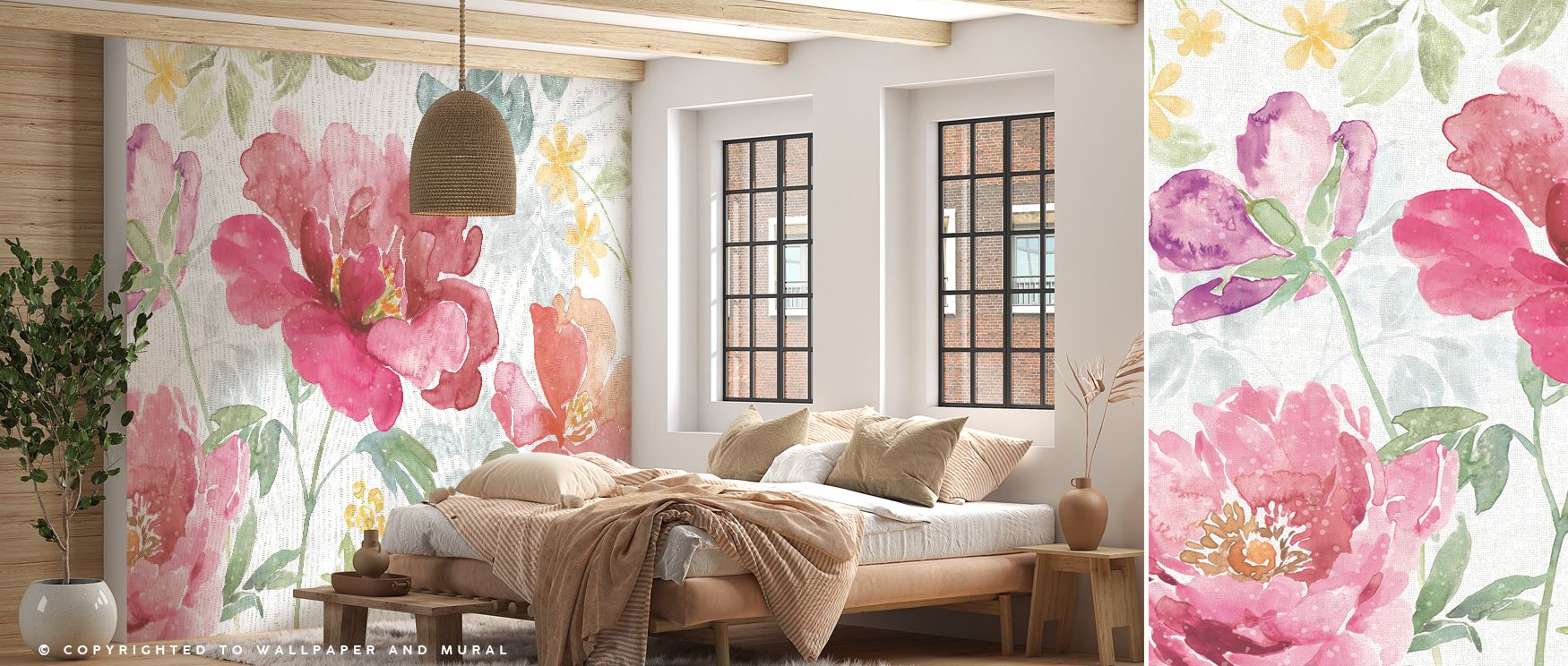 Springtime Bloom I Floral Wallpaper arranges blossoms as soft ellipses edged in fine line, letting light feather across petals in pale steps. Tones rise gently from ground to bloom, keeping contrast considerate. Negative space stays generous to sustain li