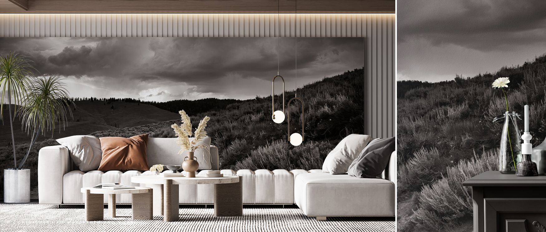 Expansive skies above winding paths create movement within stillness, offering depth that anchors rooms with quiet sophistication. Perfectly suited for restful interiors, it radiates balance. 