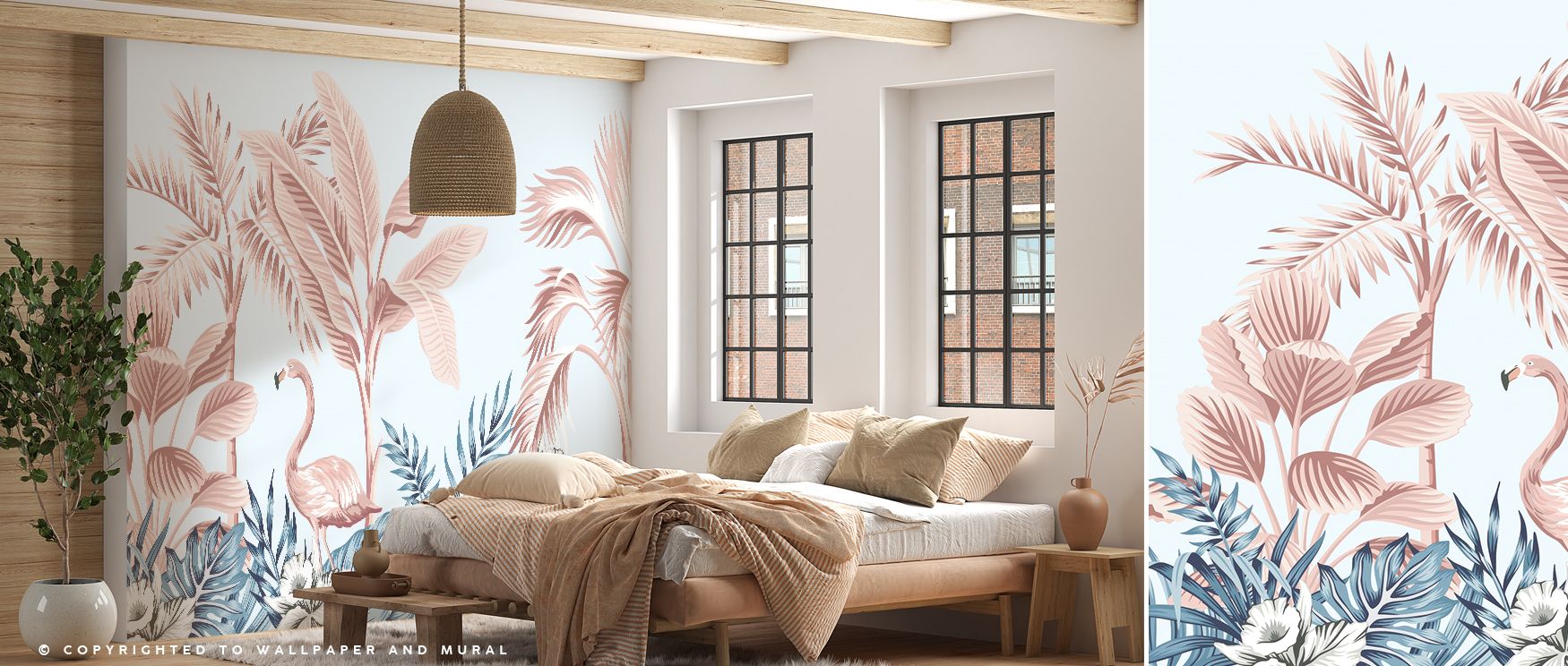 Stealth Flamingo captures the essence of luxury inspired by nature, presenting flamingos as symbols of grace and vitality. Its composition allows interiors to carry tropical inspiration without overwhelming. Bedrooms benefit from its soothing elegance, wh