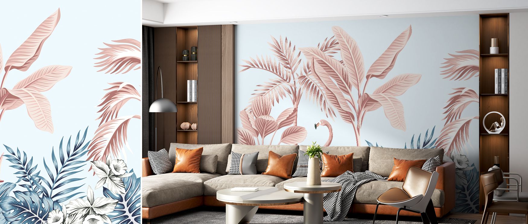 Stealth Flamingo brings delicate artistry into rooms with its portrayal of flamingos in serene yet vibrant tones. Its tropical inspiration adds natural sophistication, perfectly suiting bedrooms or workspaces that require both calm and energy. This design