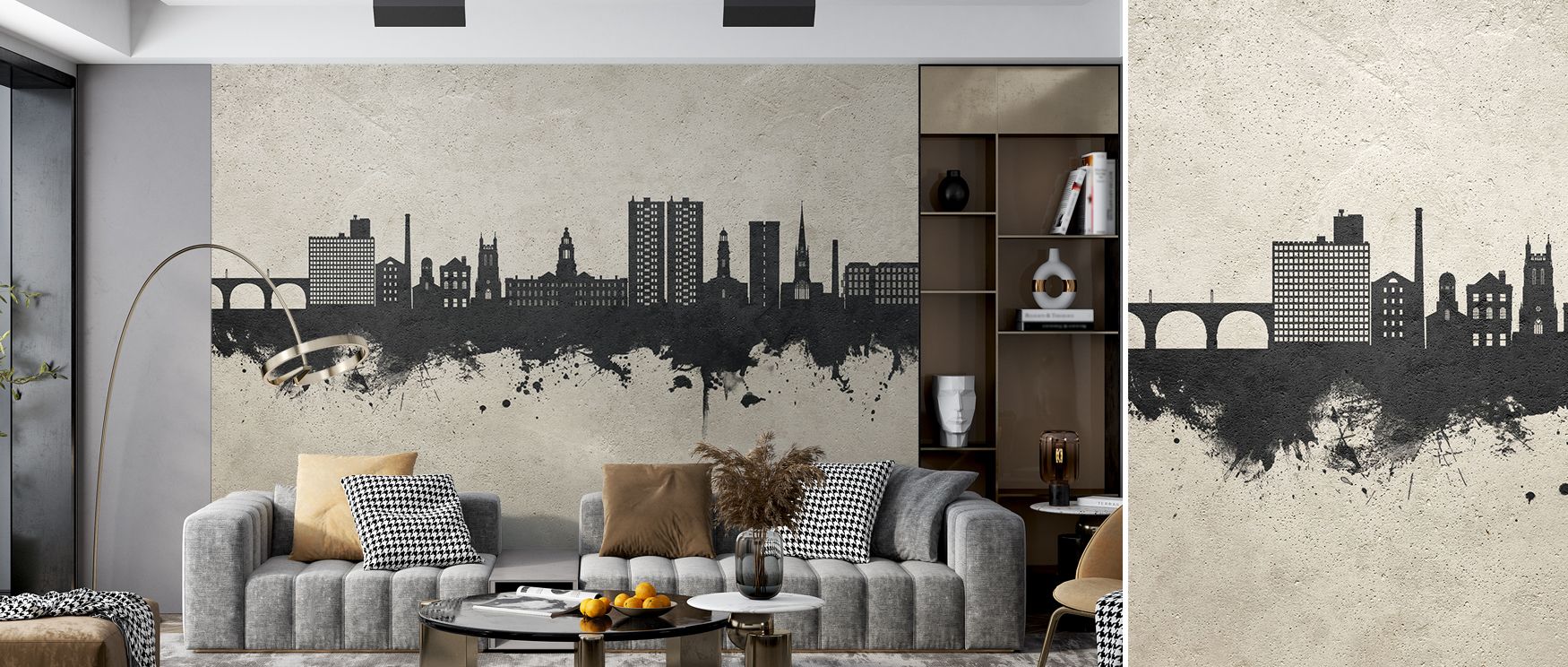 Stockport’s distinctive architecture becomes a feature of your home with this wallpaper, showcasing urban identity in modern shades. The design ensures living rooms feel dynamic and bedrooms soothing. Offices benefit from its professional tone, with walls