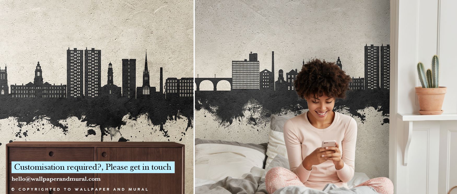 With its blend of heritage and sleek style, this wallpaper makes Stockport’s skyline a central visual experience. Bedrooms are softened with calm neutrals, while living rooms embrace its urban vibrancy. The wallpaper provides a contemporary yet timeless b