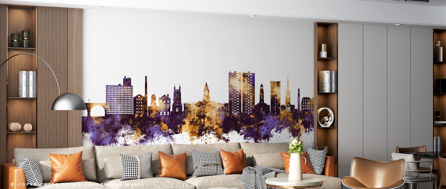 Jewel-toned colors carry vibrancy that feels both bold and timeless. The skyline imagery adapts effortlessly to modern and traditional interiors, ensuring walls carry depth and presence without overwhelming. Its tones enhance room atmosphere by combining 
