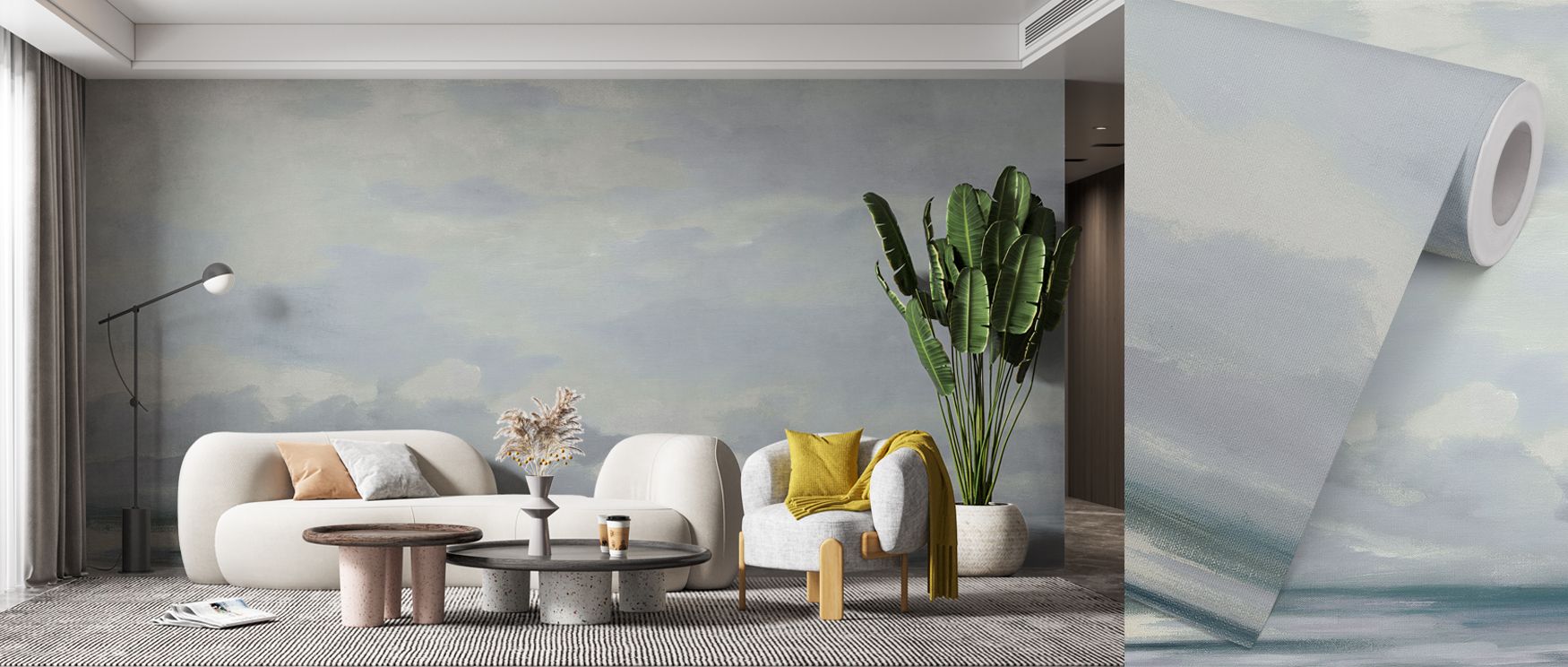 Heavy clouds form sweeping patterns that enrich interiors with anticipation and depth. Bedrooms glow with dramatic calm, while living rooms gain striking conversation-worthy appeal. Its tones capture the poetry of storms without overwhelming, balancing el