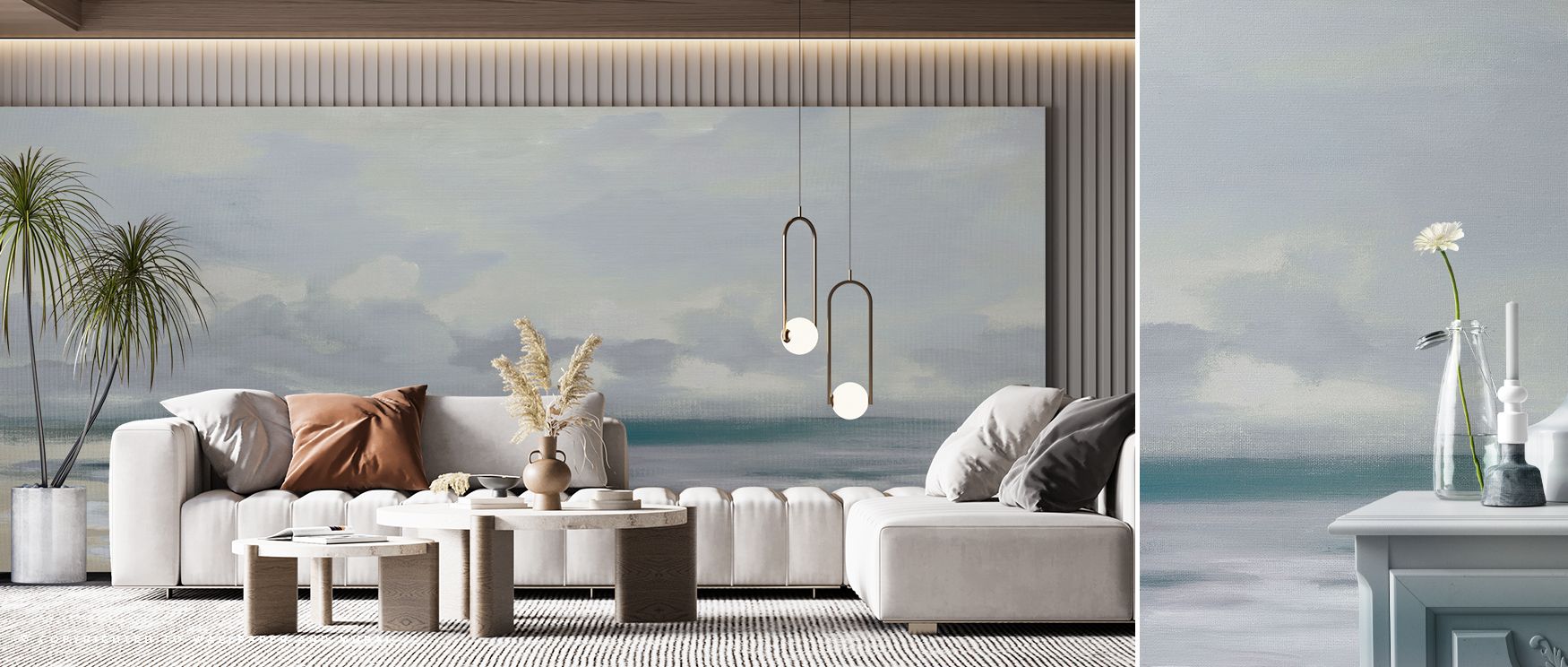 Layers of dark and light move across the wall, offering timeless beauty through natural intensity. This wallpaper creates rooms filled with refined atmosphere, perfect for modern living or workspaces seeking focus and charm. 
