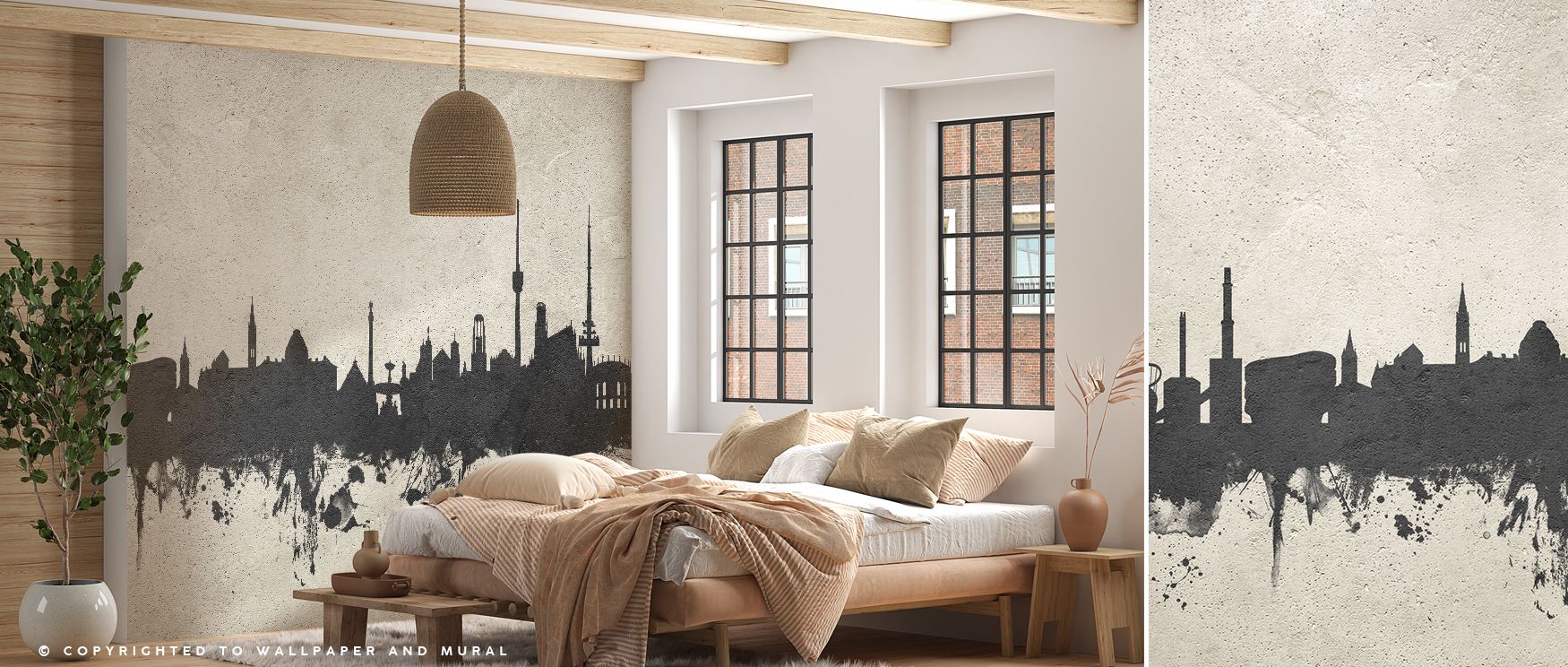 Balanced outlines form rhythmic tiers across the field, with structures simplified into clean silhouettes. Stuttgart Germany Skyline Concrete Wallpaper blends muted tones into harmony. Fore planes remain stable; rear tones lighten to imply depth. The comp