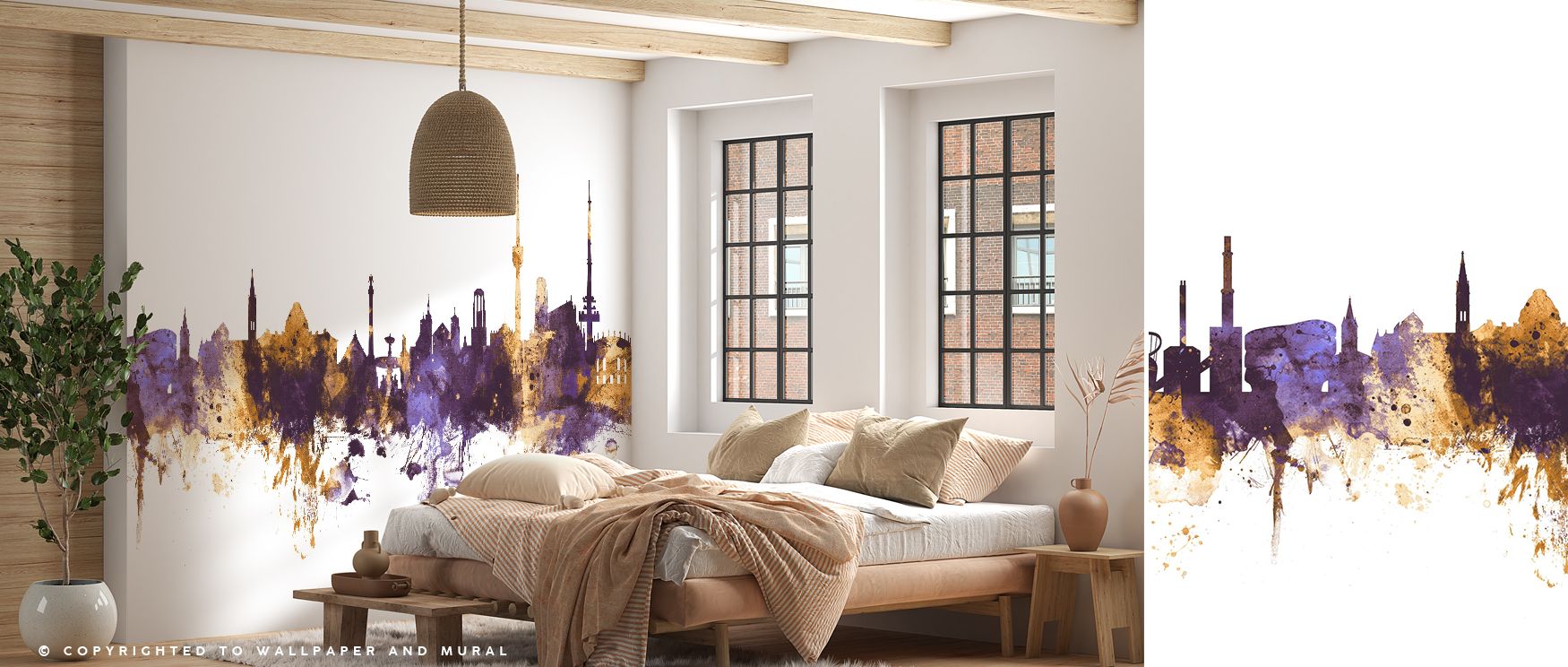 Outlines rise in rhythmic sequence, purple fields grounding them firmly. Stuttgart Germany Skyline Purple & Gold Wallpaper sprinkles gold accents sparingly for emphasis. The result feels elegant, not ostentatious. Negative space ensures breath. Breath sus