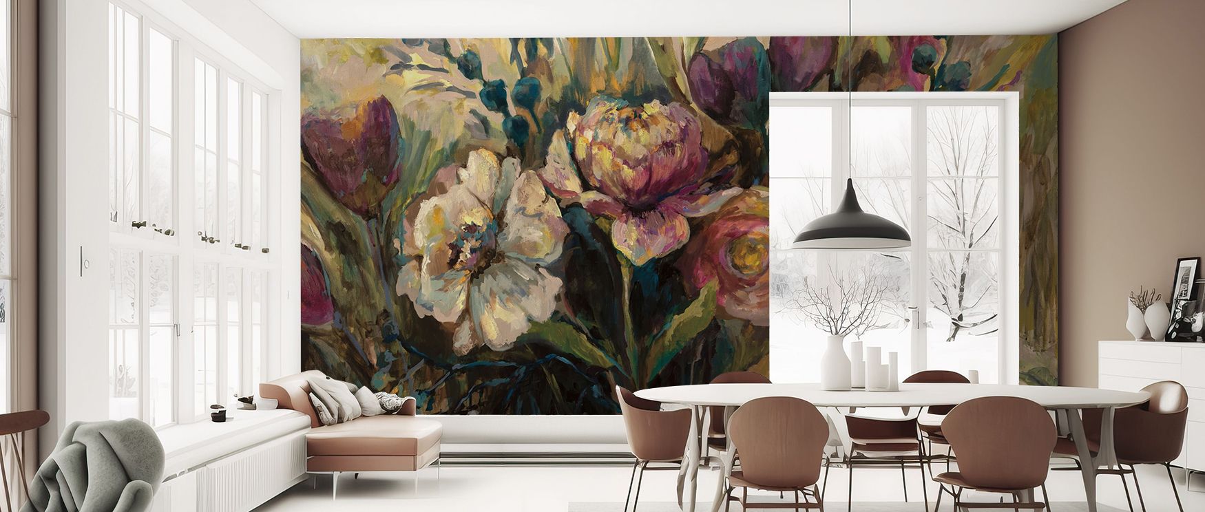 Subtle highlights sit at petal rims for gentle sparkle; Summer Garden Wallpaper uses restraint. Living spaces gain quiet energy. Shadows remain light. Colors keep clarity. Surfaces look matte. The mood stays kind. 