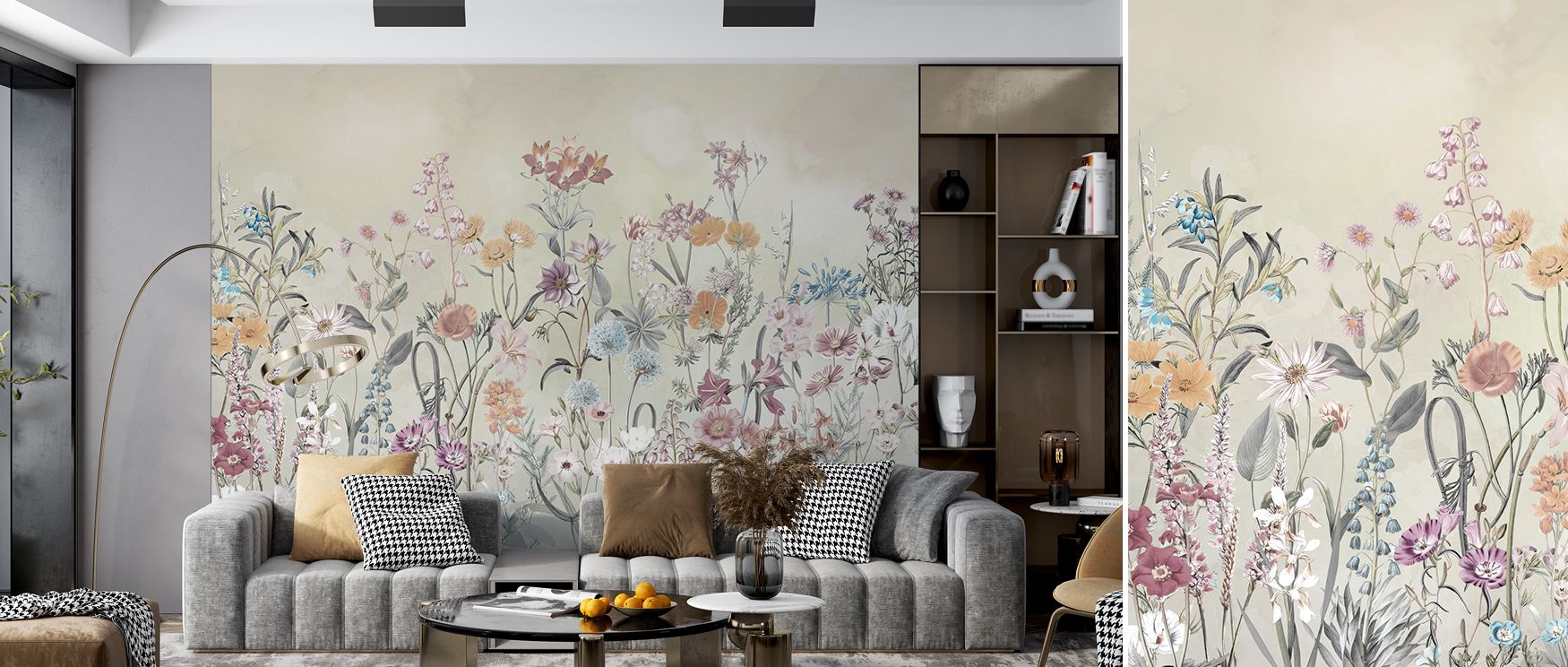Petal shading enriches form subtly, avoiding heaviness. Summer Meadow Wallpaper handles gradients with restraint. Surfaces remain soft. Imagery conveys calm. Balance persists smoothly. Elegance defines tone. Calm sustains mood. Rhythm remains intact. The 