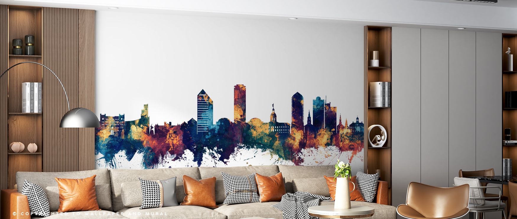 Fore planes sit deeper while mid bands lift by half-steps; Tallahassee Florida Skyline Blue & Bronze Wallpaper manages perspective through value. Living rooms feel grounded. Bronze glints steer softly. Nothing glares. Profiles read exact. Harmony remains 