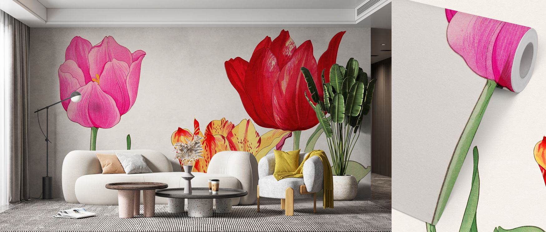 Subtle veining suggests texture while respecting lightness; Tanigami Tulips Wallpaper keeps petals weightless. Living rooms gain composure. Gradations remain fine. Lines avoid glare. Depth is suggested. Harmony leads the eye. Calmness endures. 