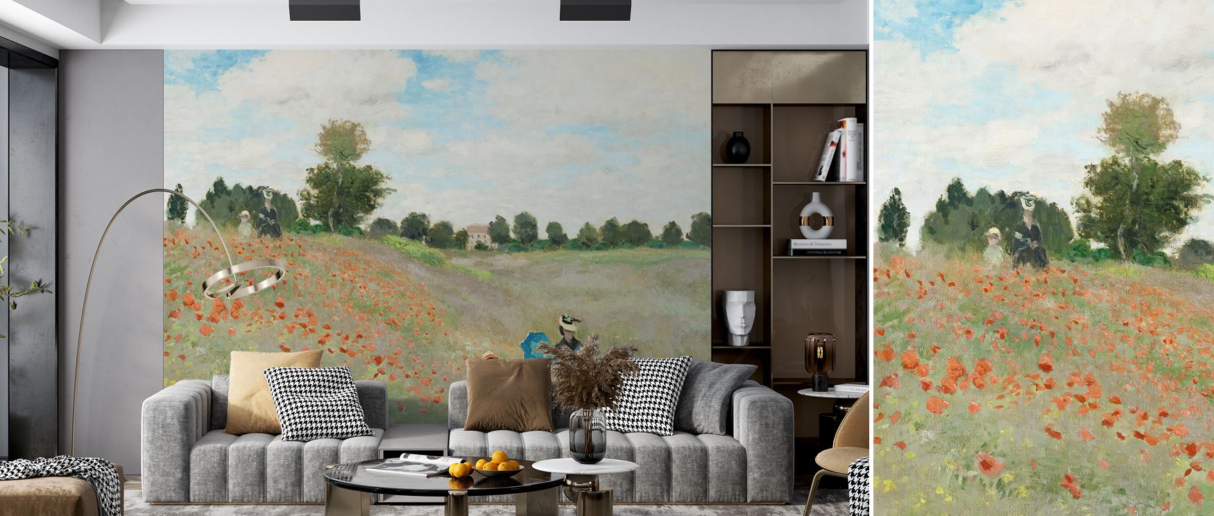 Blossoms align in loose rhythm to echo landscapes; The Poppy Field near Argenteuil Wallpaper handles continuity gracefully. Dining spaces stay balanced. Surfaces glow warmly. Imagery conveys flow. Balance sustains tone. Elegance continues smoothly. Calm f