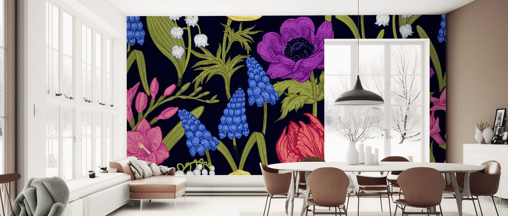 Subtle shading builds depth without harshness; The Rabbits View Dark Wallpaper applies tone delicately. Living rooms gain charm. Surfaces glow steadily. Imagery conveys order. Balance sustains design. Elegance continues naturally. Serenity holds firm. The