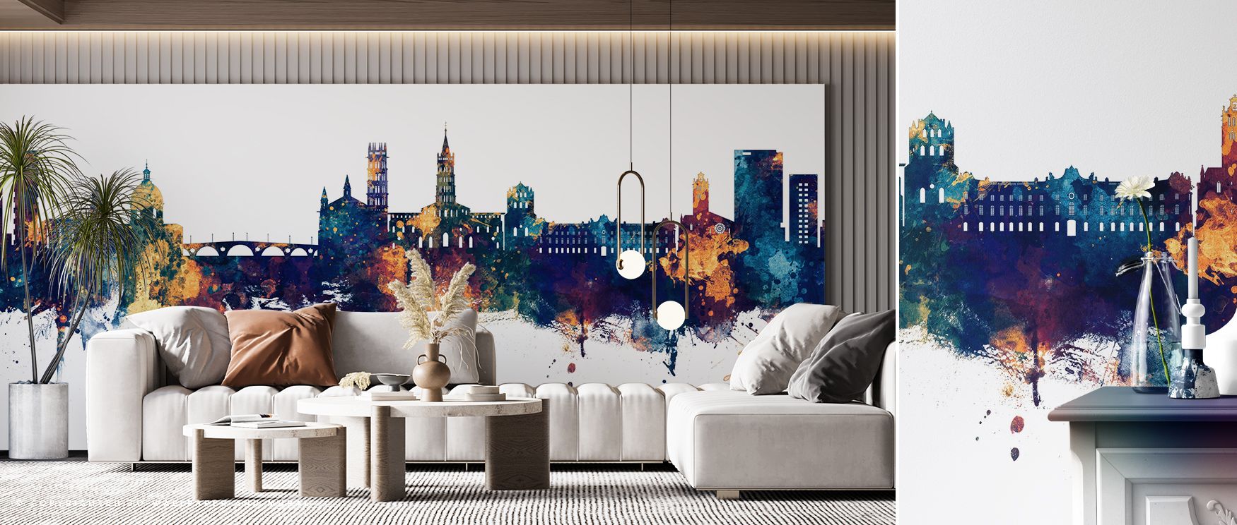 Seam logic continues key rooflines unbroken across panels; Toulouse France Skyline Blue & Bronze Wallpaper preserves continuity in bedrooms. Lines dovetail neatly. Colors remain true. The vista feels whole. Cadence is calm. Refinement shows. 