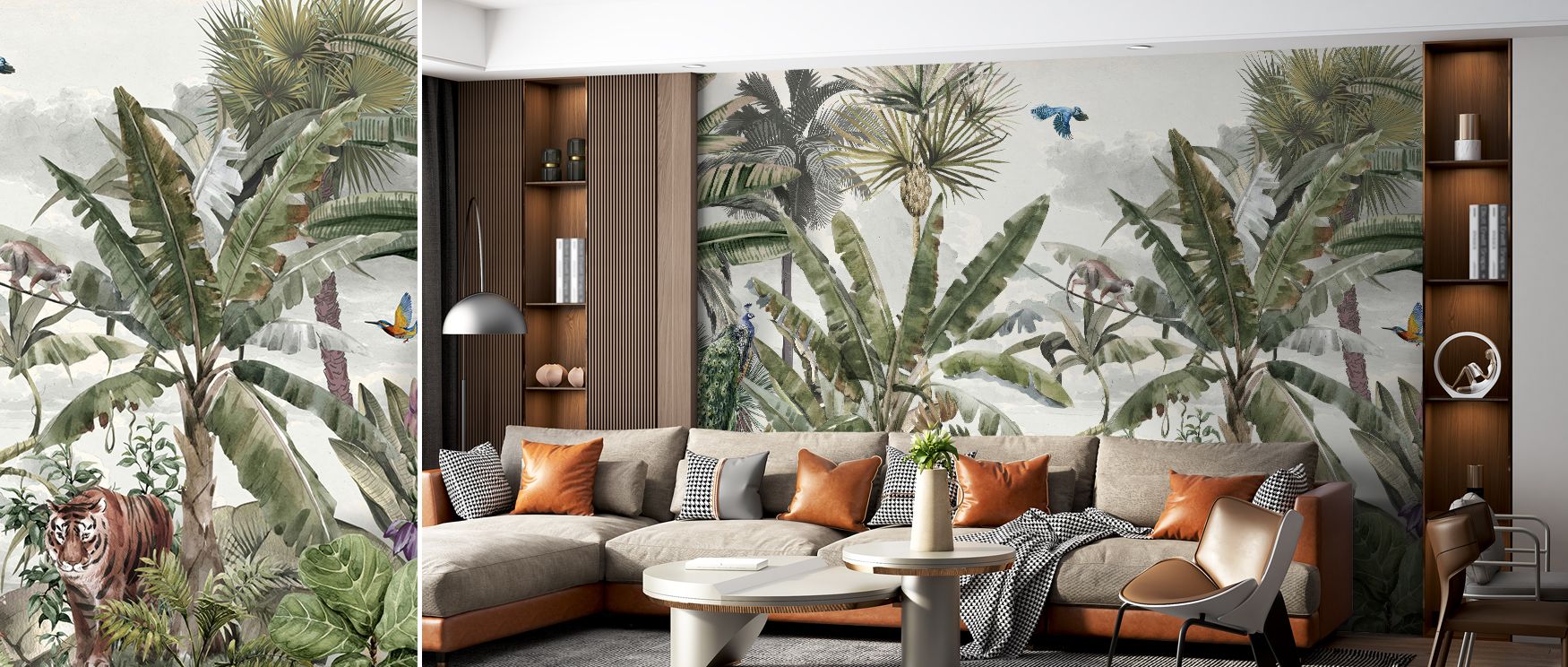 Select petals carry micro-spark to guide the gaze; Tropic Fantasy Wallpaper uses accent notes sparingly. Greens anchor mass. Warmer tints add lift. Structure remains clear. The garden feels alive. Elegance persists. 