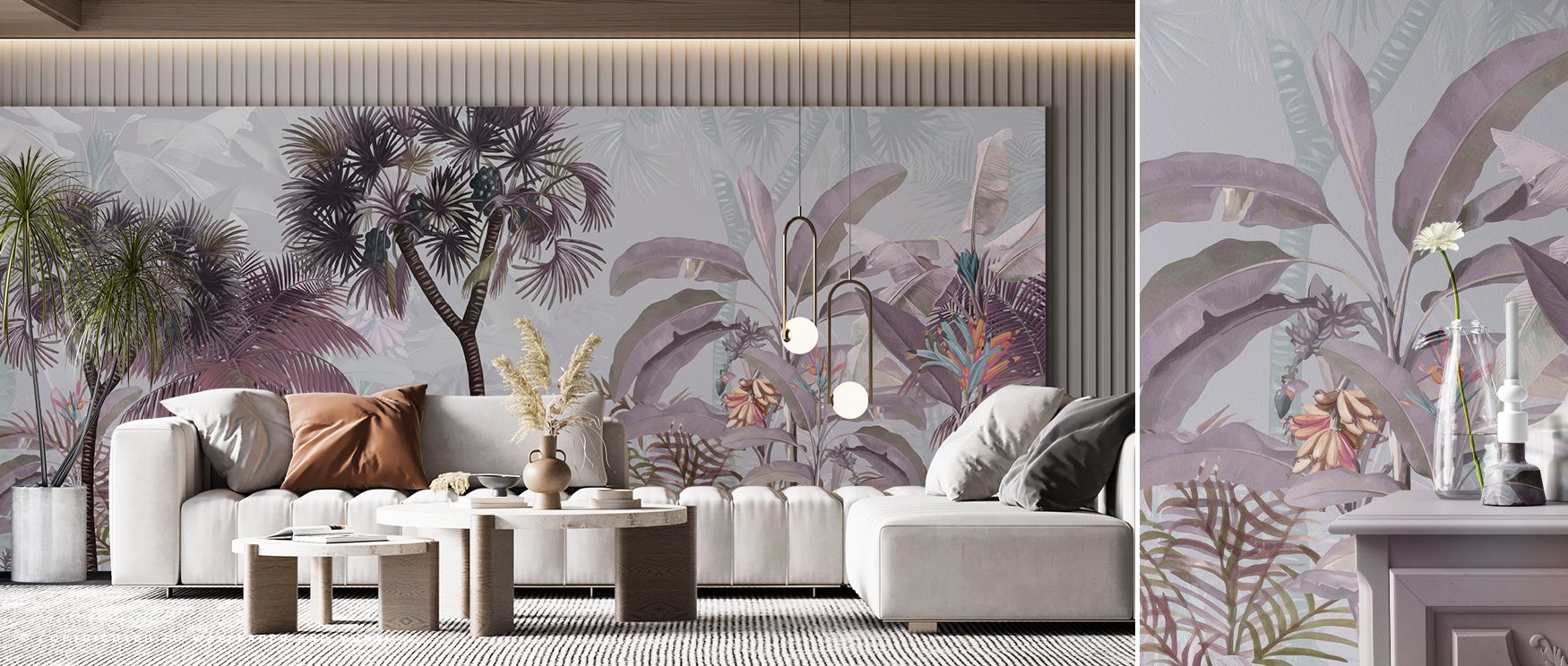 Negative openings act as skylight wells to prevent heaviness; Tropical Forest Strolls Skylight Wallpaper keeps hallways bright. Fronds overlap lightly. Repeats vanish. Depth feels natural. Rhythm stays gentle. Elegance persists. 