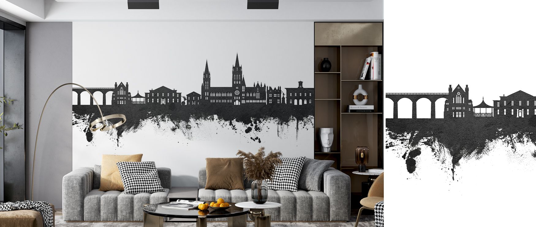 A matte tendency protects tonal nuance under varied light; Truro England Skyline Black & White Wallpaper maintains stability. Study spaces gain focus. Gradations stay smooth. Lines hold firm. Presence is confident. Calm carries. 