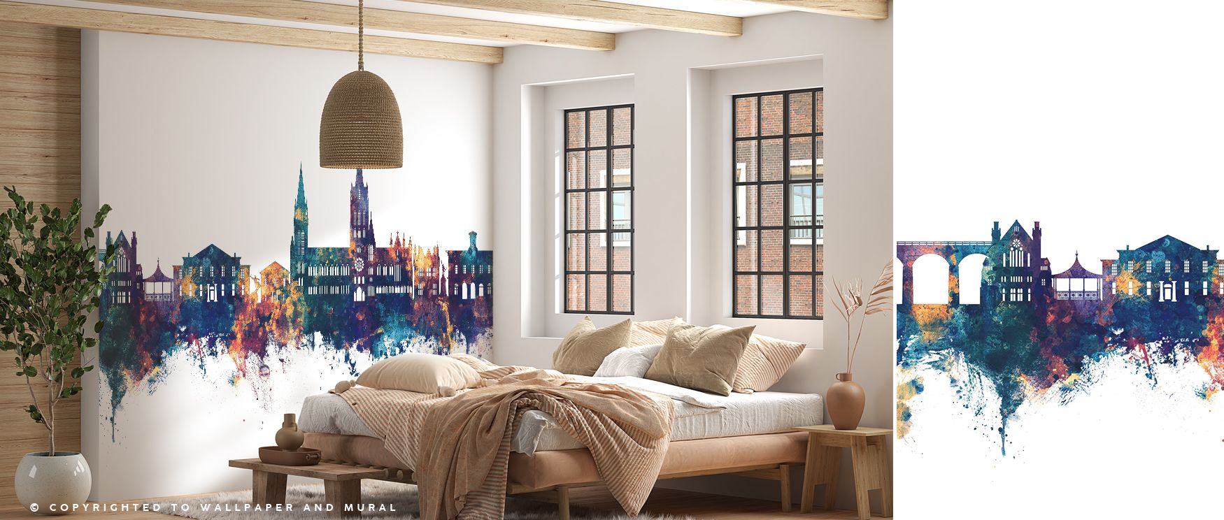 Strong silhouettes rise with balance as bronze highlights glimmer faintly; Truro England Skyline Blue & Bronze Wallpaper maintains order. Surfaces glow evenly. Depth reads calm. Lines stay clean. Balance persists softly. Serenity remains. Elegance endures