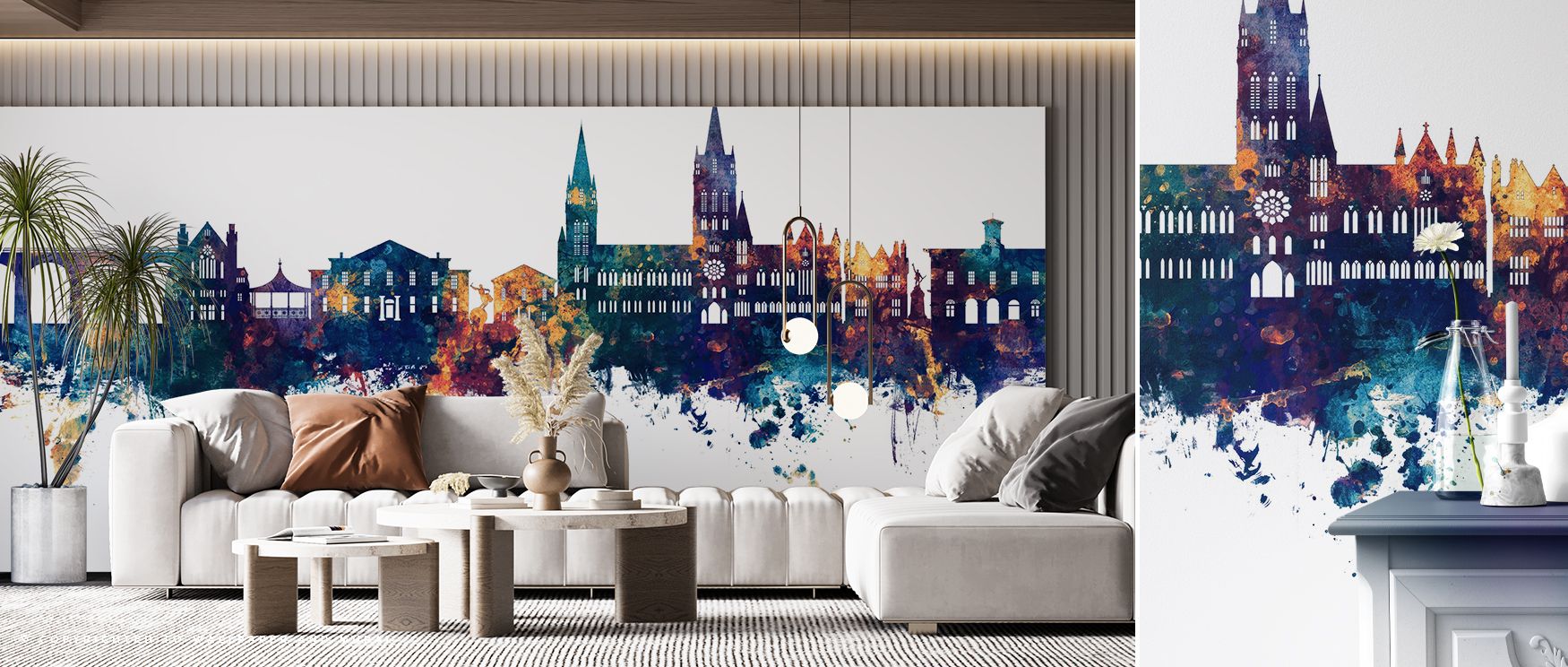 Negative sky shapes ensure openness, creating lift above rooftops; Truro England Skyline Blue & Bronze Wallpaper sustains air. Bedrooms read serene. Outlines remain exact. Shading feels soft. Continuity stays strong. Harmony persists. Atmosphere is compos