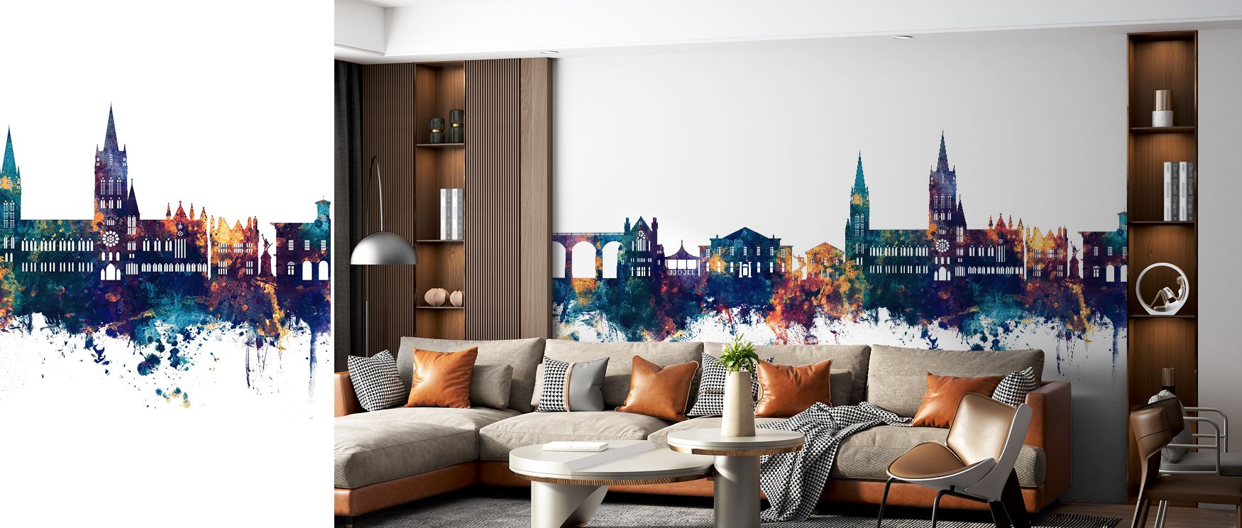 Bronze accents act as punctuation marks across select spires; Truro England Skyline Blue & Bronze Wallpaper places them carefully. Offices gain polish. Tones correlate smoothly. Highlights never overwhelm. The skyline reads clean. Refinement holds. The ef