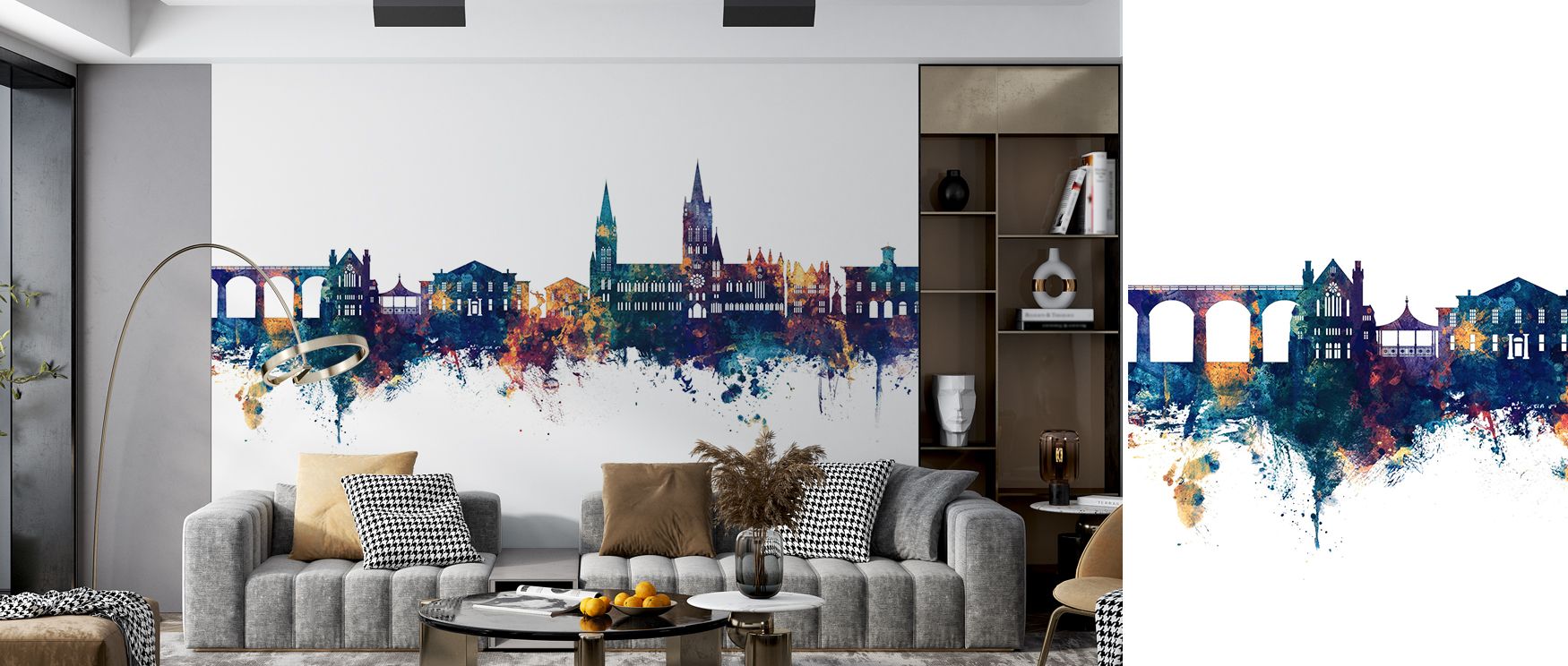 A matte bias protects color depth so blue remains stable; Truro England Skyline Blue & Bronze Wallpaper avoids glare. Study spaces feel balanced. Gradients stay subtle. Lines retain clarity. Repeats align naturally. Serenity breathes. The look feels compo