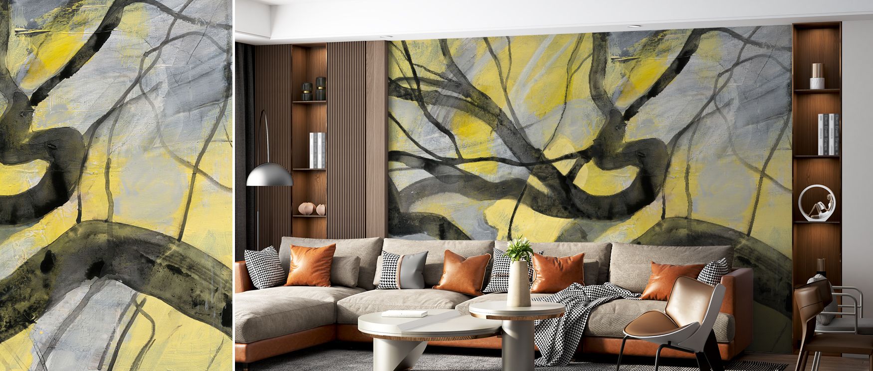 Shading articulates trunks with natural dimension; Twisted Trees Wallpaper manages tones with finesse. Lounges gain intrigue. Surfaces glow smoothly. Rhythm holds true. Balance remains poised. Harmony reads clearly. Serenity defines design. The look is sc
