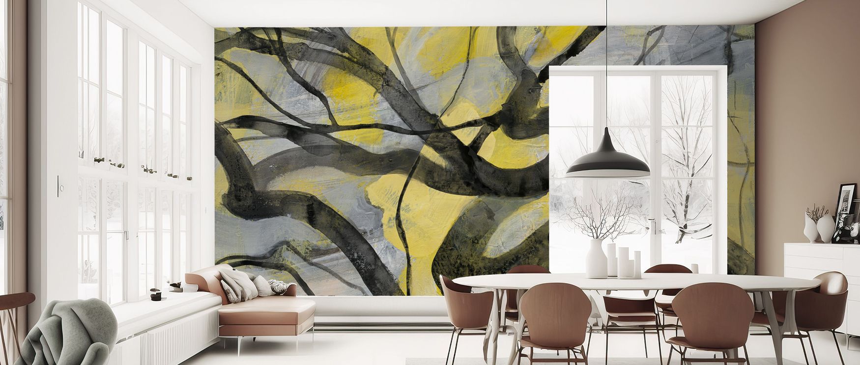 Seam alignment ensures tree forms flow without breaks; Twisted Trees Wallpaper maintains continuity. Bedrooms feel cohesive. Nothing jars. Rhythm endures evenly. Lines stay strong. Balance persists. Elegance flows. The scene is composed. 