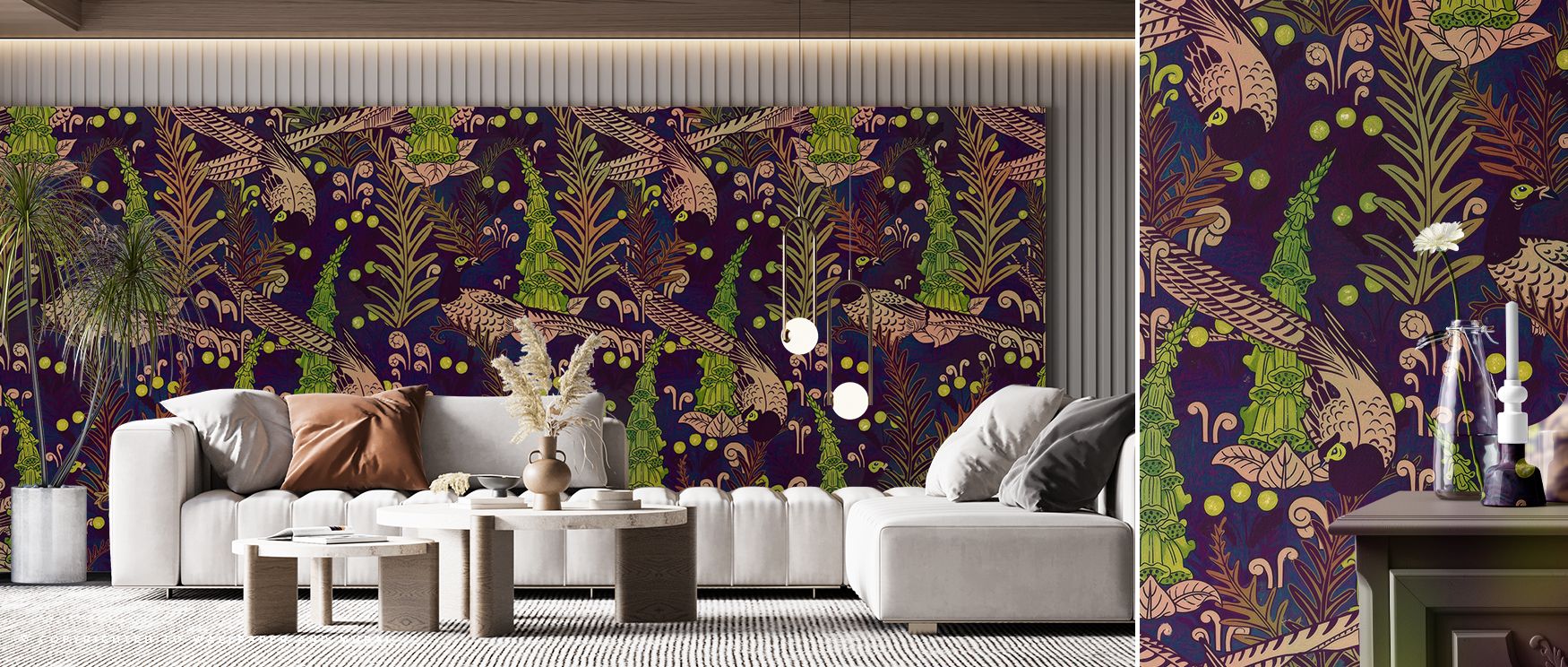 Negative space opens water-like intervals for air. Underwater Peacocks Wallpaper curates clarity in dining rooms. Surfaces remain clear. Rhythm persists gently. Balance is calm. Serenity defines tone. Elegance frames imagery. The design feels artistic. 