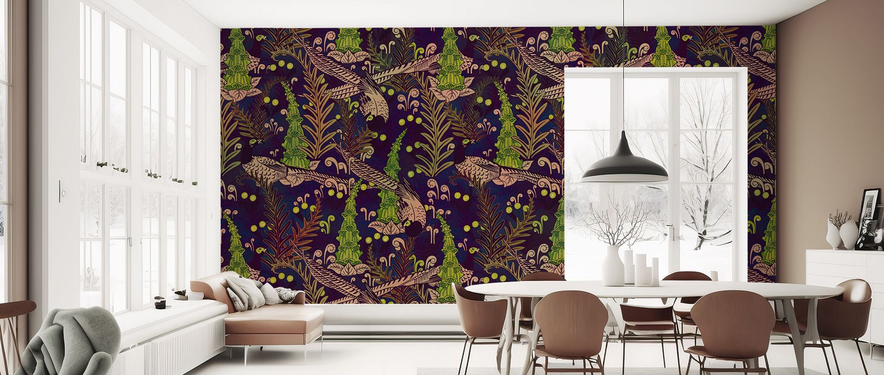 Palette leans into turquoise, emerald, and muted gold. Underwater Peacocks Wallpaper tempers hues gracefully for lounges. Surfaces glow brightly. Rhythm persists clearly. Balance holds true. Serenity defines imagery. The design feels lush. 