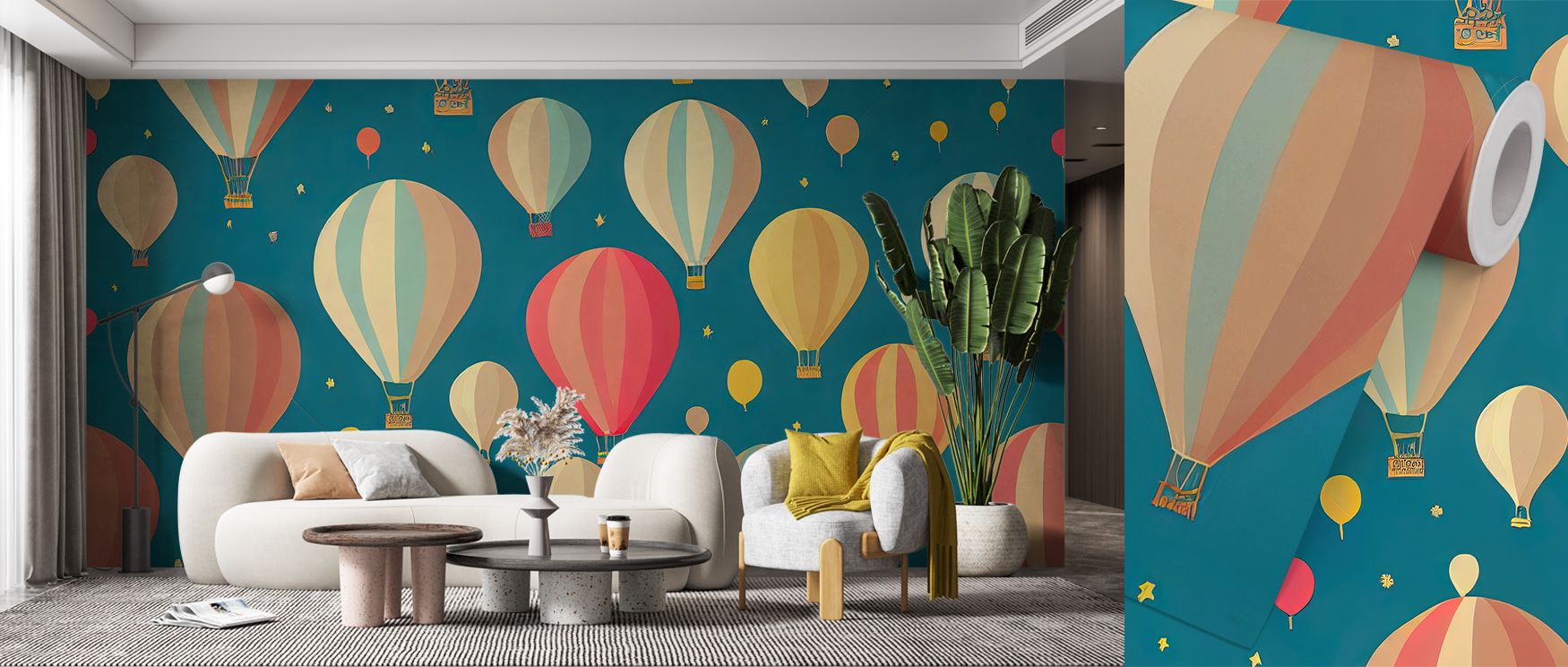 Highlights sparkle on balloon fabrics subtly. Up and Away Wallpaper manages light with care. Living rooms gain delight. Surfaces glow gently. Rhythm is calm. Balance remains composed. Serenity flows naturally. Elegance frames imagery. The effect is airy. 