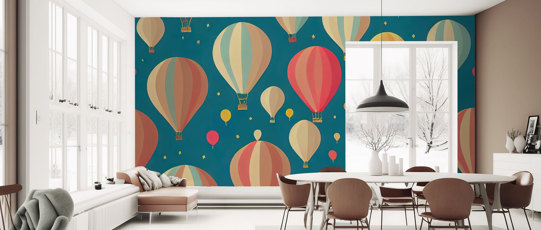 Palette includes bright reds, blues, and yellows moderated wisely. Up and Away Wallpaper tempers chroma for bedrooms. Surfaces glow brightly. Rhythm remains balanced. Balance holds naturally. Serenity persists evenly. Elegance frames design. The look feel