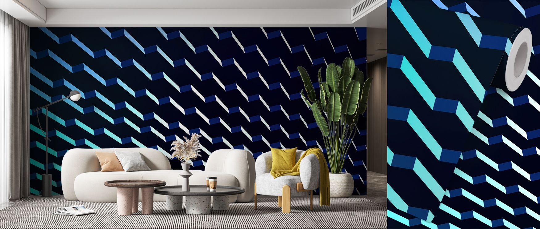 Negative spacing opens visual air, avoiding crowding. Up or Across Wallpaper curates clarity for offices. Surfaces feel open. Balance holds firmly. Rhythm flows evenly. Serenity defines mood. Elegance continues smoothly. The design is stylish. 