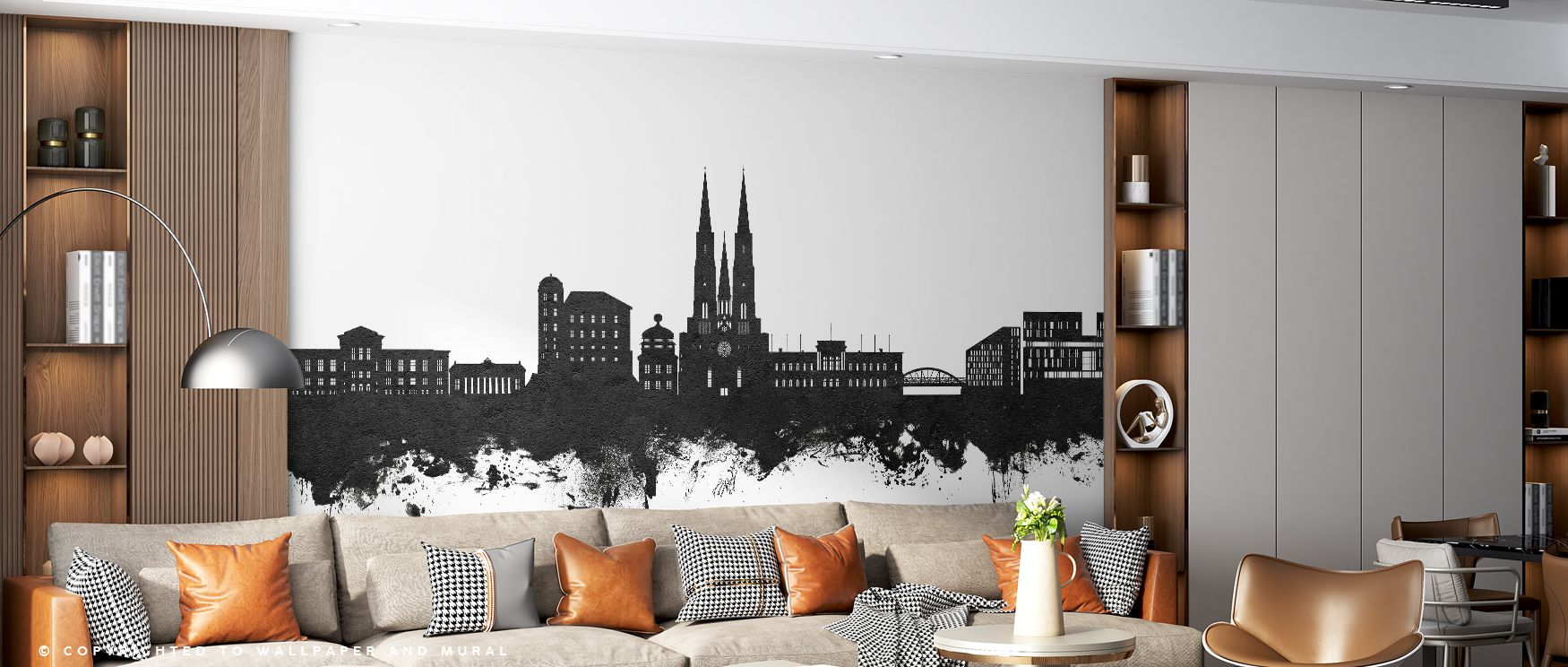 Black anchors ground levels while greys ease upper tones. Uppsala Skyline Black & White Wallpaper sustains harmony in bedrooms. Surfaces glow softly. Rhythm flows gently. Balance persists. Serenity frames design. Elegance continues smoothly. The effect fe