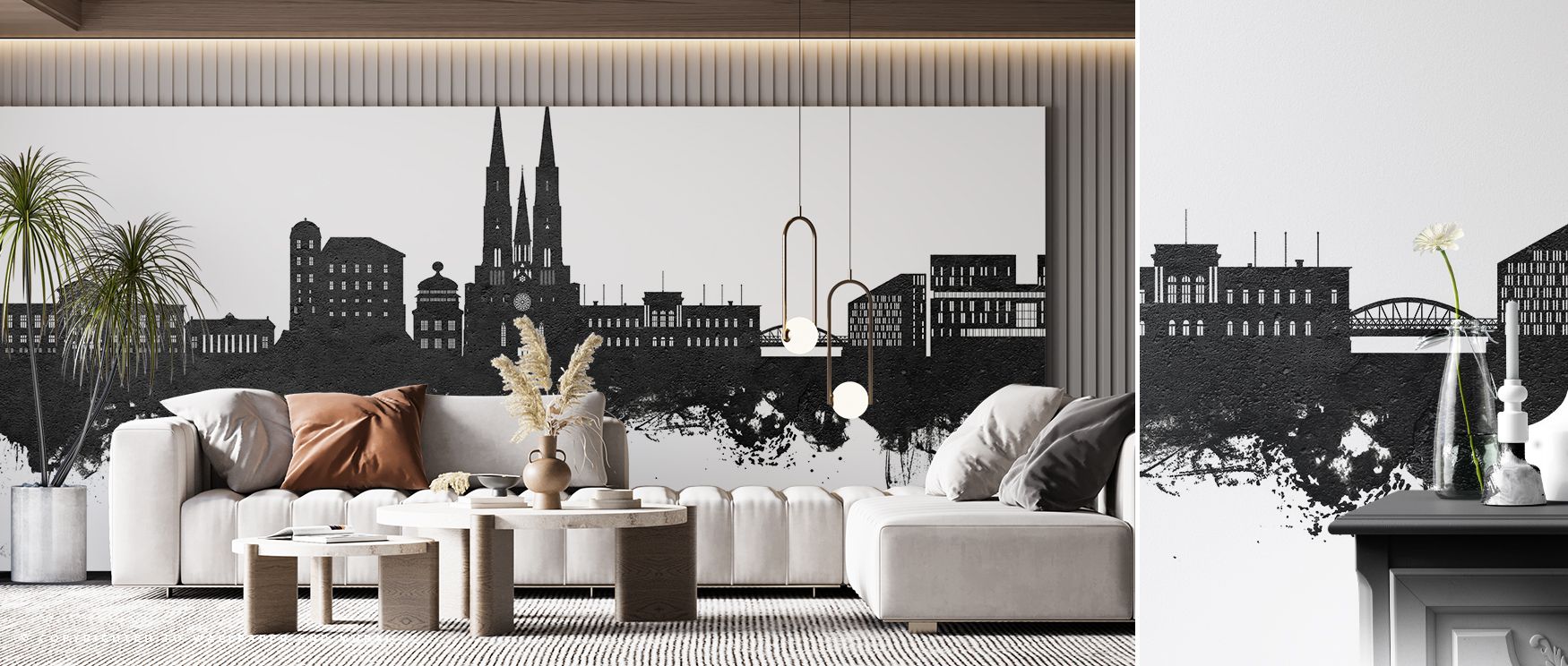 Negative sky opens above rooftops to keep air light. Uppsala Skyline Black & White Wallpaper ensures calmness in living rooms. Surfaces glow evenly. Rhythm stays calm. Balance holds firmly. Serenity flows naturally. Elegance defines tone. The result feels