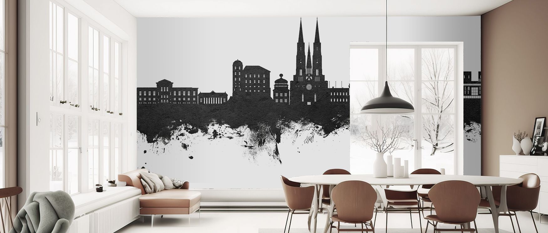 Palette restricts to monochrome tones with precision. Uppsala Skyline Black & White Wallpaper curates chroma carefully. Bedrooms gain refinement. Surfaces glow softly. Rhythm holds true. Balance is even. Serenity defines tone. Elegance sustains imagery. T