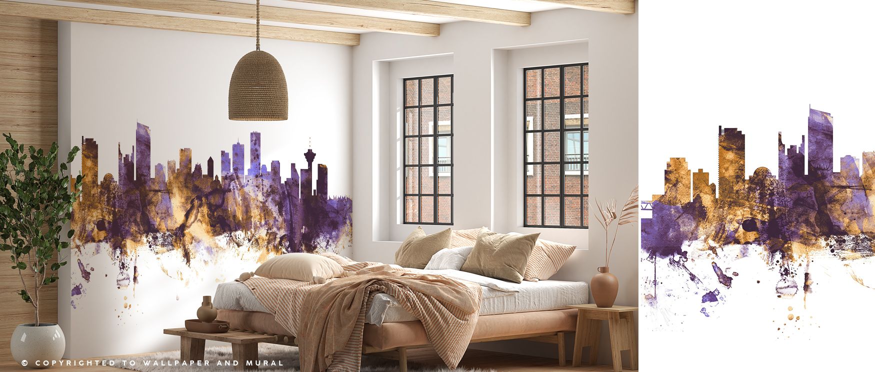 Purples ground silhouettes firmly while golden strokes highlight crowns. Vancouver Canada Skyline Purple & Gold Wallpaper enriches bedrooms with regal calm. Surfaces glow evenly. Rhythm holds steady. Balance persists softly. Serenity defines mood. Eleganc