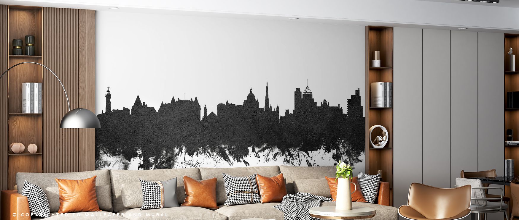 Negative sky breathes above rooftops to prevent density. Victoria Canada Skyline Black & White Wallpaper preserves openness in living rooms. Surfaces glow evenly. Rhythm is measured. Depth reads natural. Harmony persists. The view feels composed. 