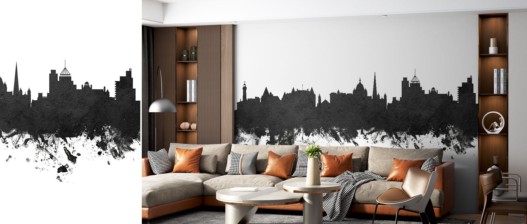 Seam continuity carries key lines across panels. Victoria Canada Skyline Black & White Wallpaper maintains flow. Lounges read unified. Repeats hide well. Rhythm stays steady. Balance persists. The skyline feels whole. 
